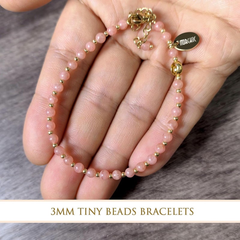 Morchic 3mm Tiny Beads Natural Gemstone Bracelet for Women, Adjustable 7.1" Energy Gem Charm Jewelry, Dainty Handmade Birthday Gift - Image 5